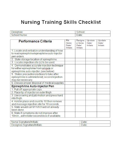 Free 10 Nursing Skills Checklist Samples Health Assistant