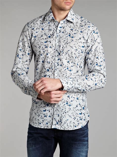 Ted Baker Long Sleeved Floral Print Formal Shirt In Blue For Men Lyst