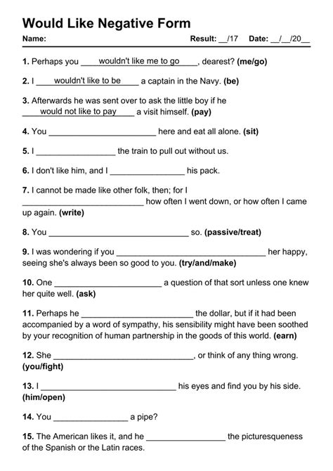 Printable Would Like Negative Pdf Worksheets With Answers Grammarism