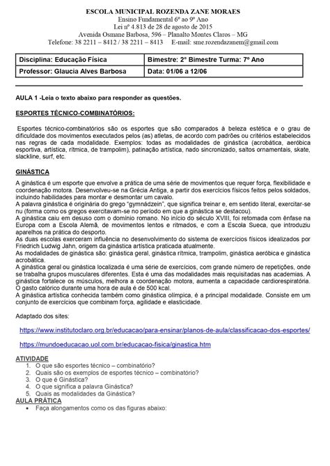 Atividade De Educação Fisica 7 Ano