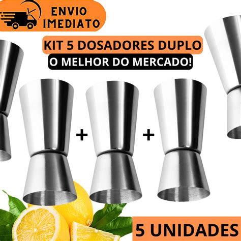 Kit 5 Dosadores Duplo 50 25Ml Inox Para Barman Drinks Doses Tequilas