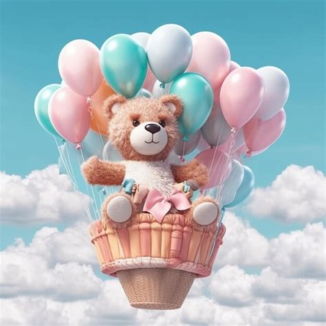 Premium Ai Image Cute Girly Bear In A Hot Air Balloon