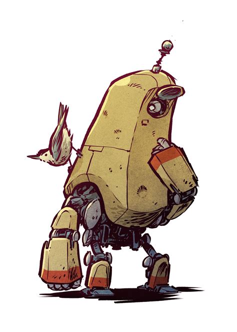 A Drawing Of A Robot With A Bird On Its Back