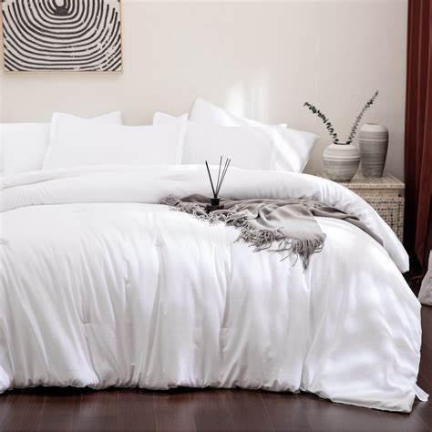 Andency White Comforter Set Queen 90x90inch 3 Pieces Solid Bed