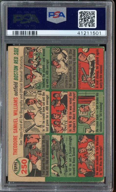 1954 Topps 250 Ted Williams Boston Red Sox HOF PSA 4 VG EX EBay