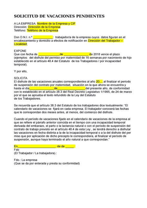 Carta Solicitud De Vacaciones Trabajador Image To U