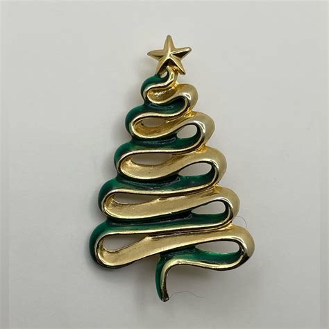 Danecraft Gold Christmas Conifer Tree Pin Broch Gree Gem