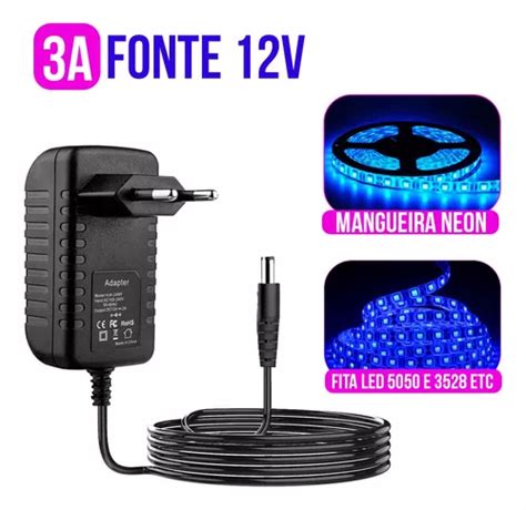 Fonte Estabilizada Bivolt 12v 3a Para Fita Led 5050 E 3528 MercadoLivre