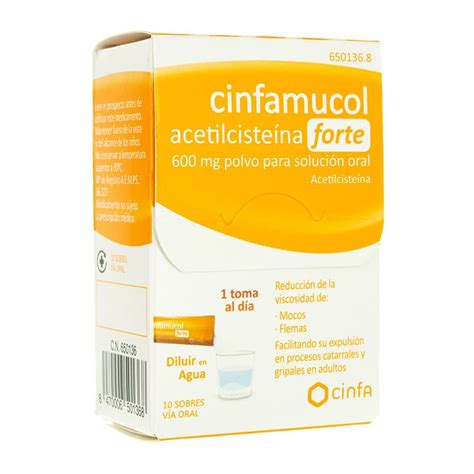 Cinfamucol Forte 600 mg Prospecto y usos del acetilcisteína en polvo