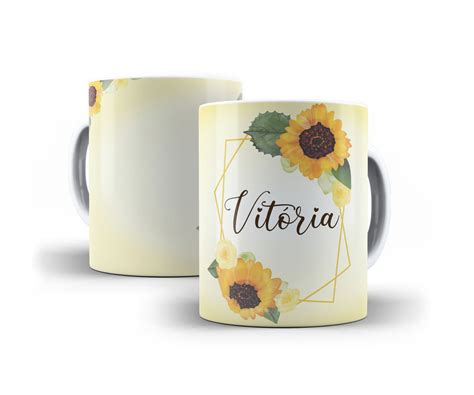 Caneca Floral Personalizada Girassol 2 Em Cerâmica 325ml Elo7