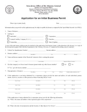 Fillable Online Njconsumeraffairs Application For An Initial Business