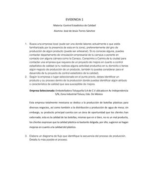 Evidencia Control Estadistico De Calidad Universidad Tecmilenio Ene