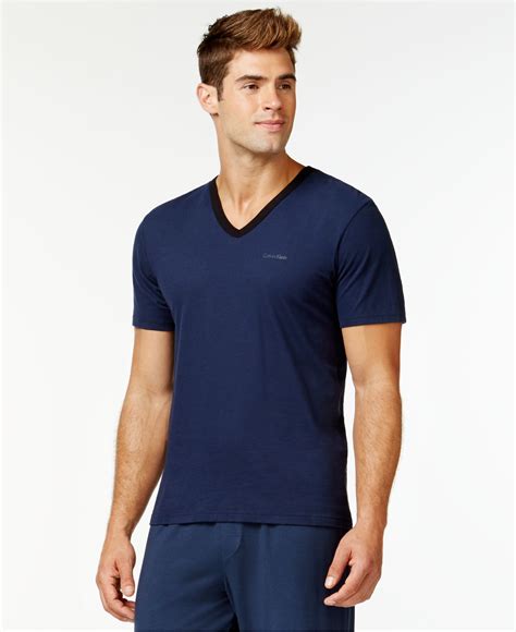 Lyst Calvin Klein Short Sleeve Ringer V Neck T Shirt In Blue For Men