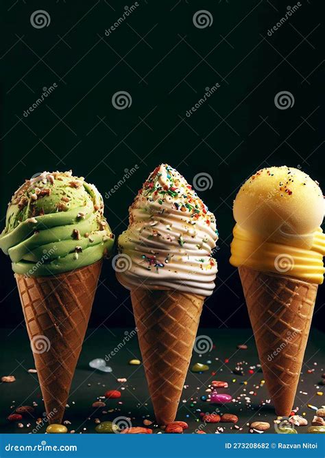 Delicious Ice Cream Cones with Toppings and Sprinkles Stock Illustration - Illustration of ...