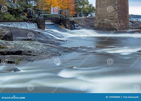 Dam And Waterfall On The Seguin River In Parry Sound Stock Image