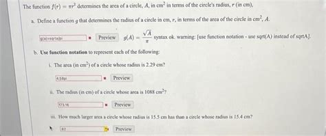 Solved The Function F R R Determines The Area Of A Chegg