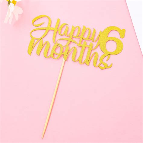 Buy 6 Months Birthday Cake Topper Gold Glitter Happy Six Months