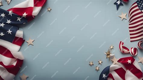 Premium Photo | American flag and stars on blue background top view ...