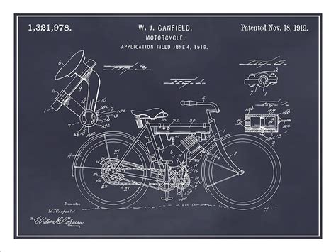 Amazon Studio 21 Graphix 1919 W J Canfield Motorcycle Patent Print