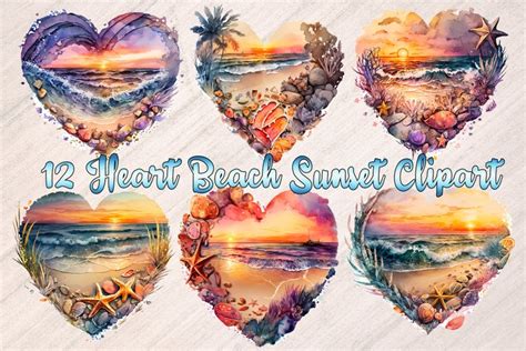 Heart Beach Sunset Clipart