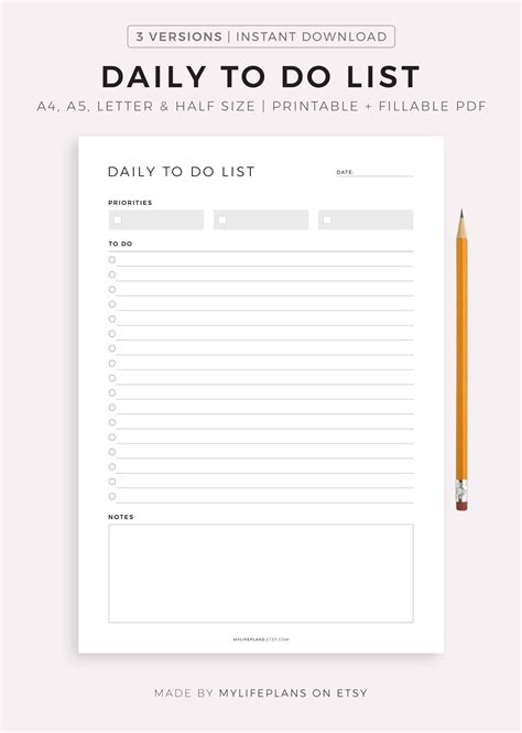 Printable Daily To Do List Template Daily Task List Minimal