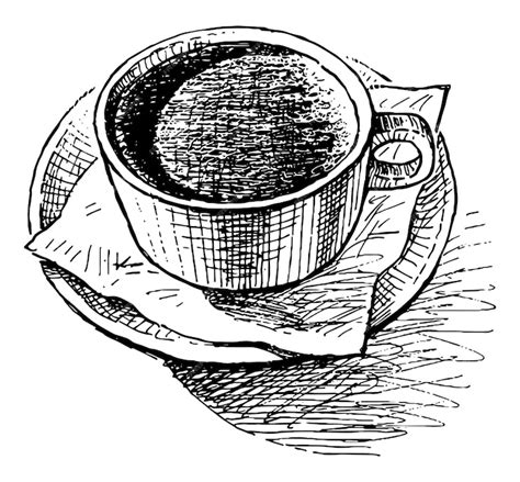 Premium Vector Sketch Of Coffee Cup On Saucer