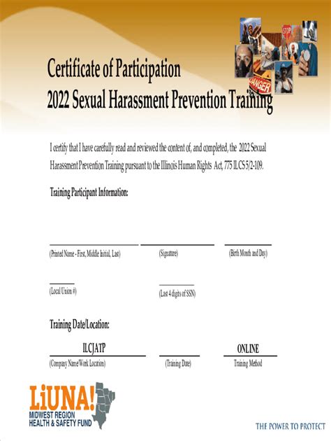 Fillable Online Certificate Of Participation 2022 Sexual Harassment