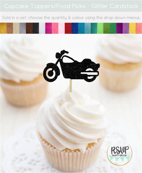 Motorcycle Cupcake Toppers Motorcycle Party Decorations Etsy