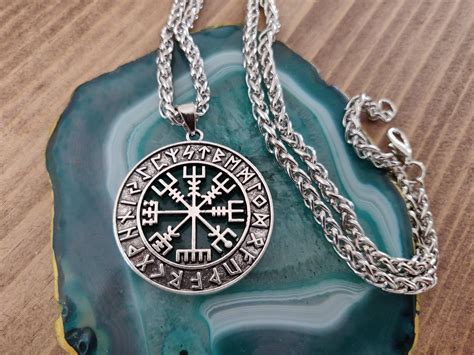 Viking Vegvisir Rune Circle Pendant Necklace With Chain Viking Compass