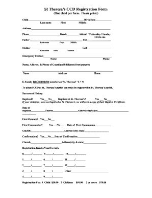 Fillable Online St Theresa Parish Bstb Btheresabs Ccd Registration Form