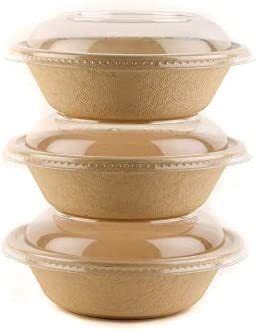 Oz Round Disposable Bowls With Dome Lids Natural Sugarcane Bagasse