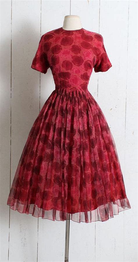 Vintage 1950s Dress Vintage 50s Silk Rose Print Dress Saks Etsy Vintage 1950s Dresses