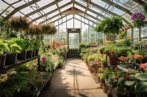 Premium Ai Image Greenhouse Filled With Beautiful And Colorful Plants