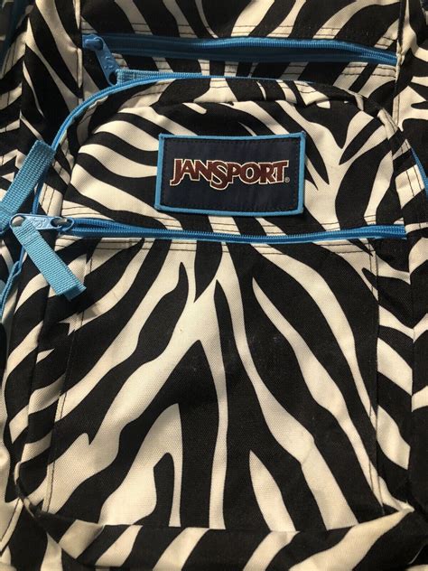 JanSport Backpack Black White Blue 5 Zippered Pockets… - Gem