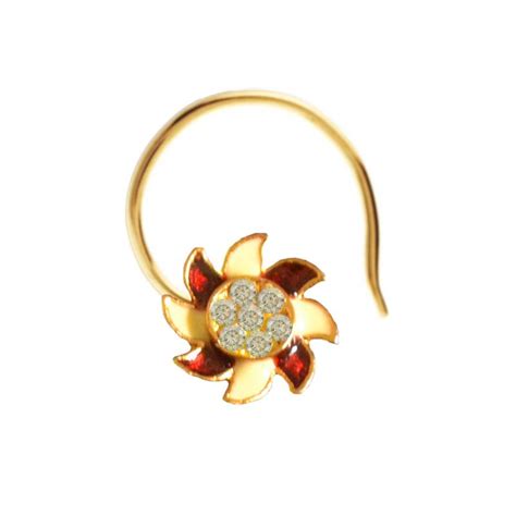 Designer Golden Meenakari Diamond Floral Nose Ring Or Nose Pin Shreevaram 3450656