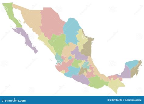 Vector Blank Map Of Mexico With Regions Or Or States And Administrative Divisions Stock Vector