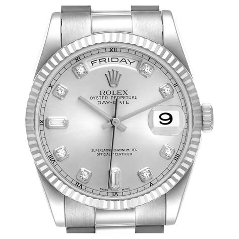 Rolex White Gold Day Date Wristwatch With Lapis Diamond Dial Ref 118239