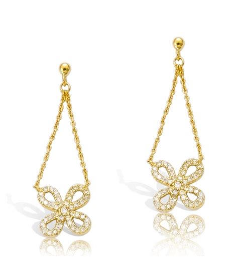 Boucles D oreilles Fleur Suspendu Plaqué Or