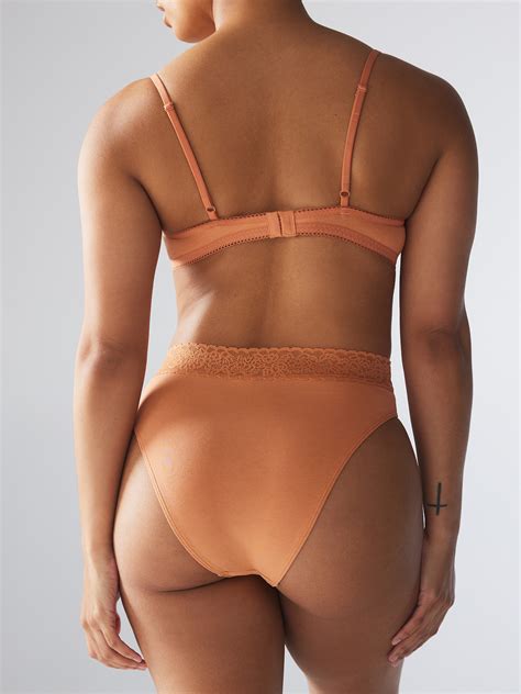 Cotton Essentials Lace Trim High Leg Bikini Panty In Nude Orange