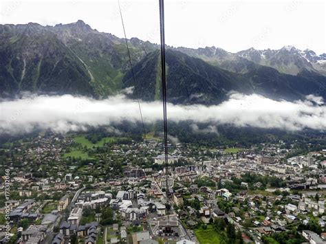 Cable Car View From Chamonix To Aiguille Du Midi Mountain Mont Blanc