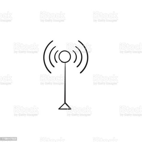 Broadcast Transmitter Antenna Icon With Doodle Style Cartoon Vector