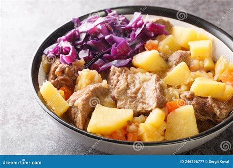 Perfect Scouse With Meat And Vegetables Stew From Liverpool Close Up In