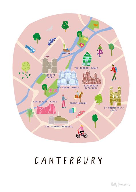 Illustrated hand drawn Map of Canterbury, Kent art print by artist