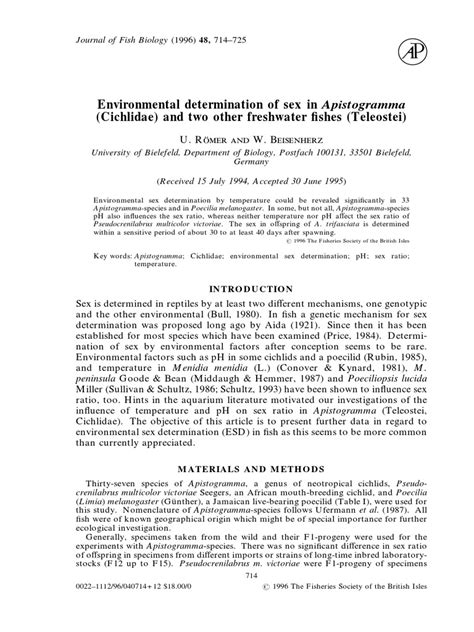 Environmental Determination Of Sex In Apistogramma Cichlidae And Two