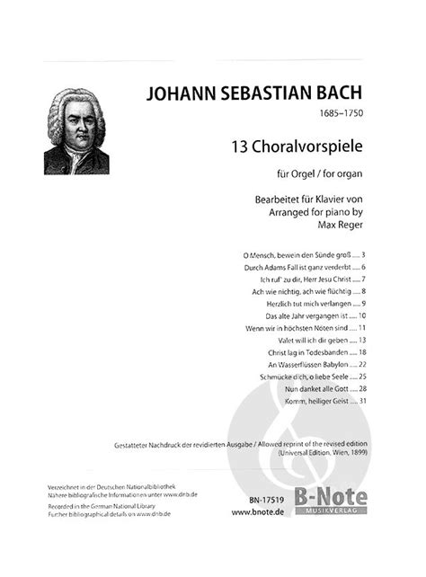 13 ausgewählte Choralvorspiele von Johann Sebastian Bach » Klaviernoten