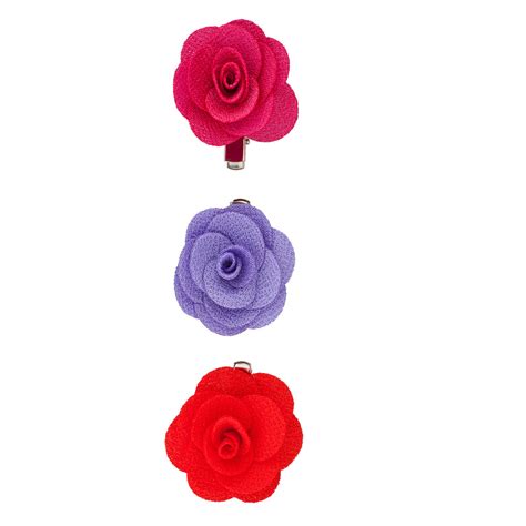 Fabric Flower Clips Red (3PC) - Hair Accessories