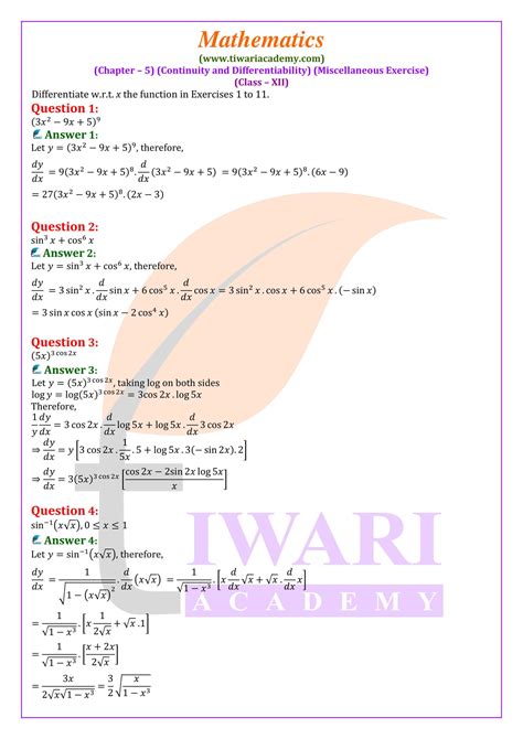 NCERT Solutions For Class 12 Maths Chapter 5 Miscellaneous Exercise