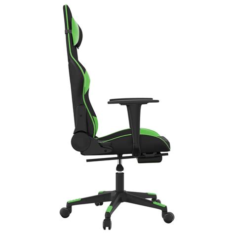 vidaXL Gaming Chair with Footrest Black and Green Faux Leather ...