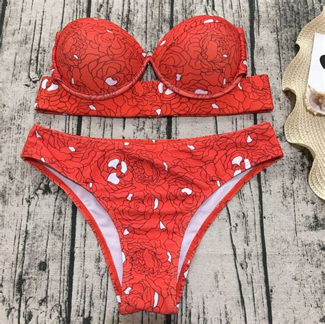Bikini Hoop Print Red Swimsuit Sexy Swimsuit Hard Pack On Luulla