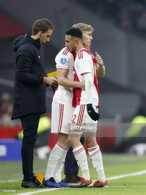 Rasmus Kristensen of Ajax, Noussair Mazraoui of Ajax during the Dutch ...